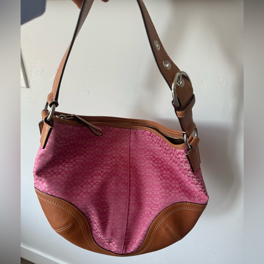 Coach Pink Signature Print Shoulder Bag